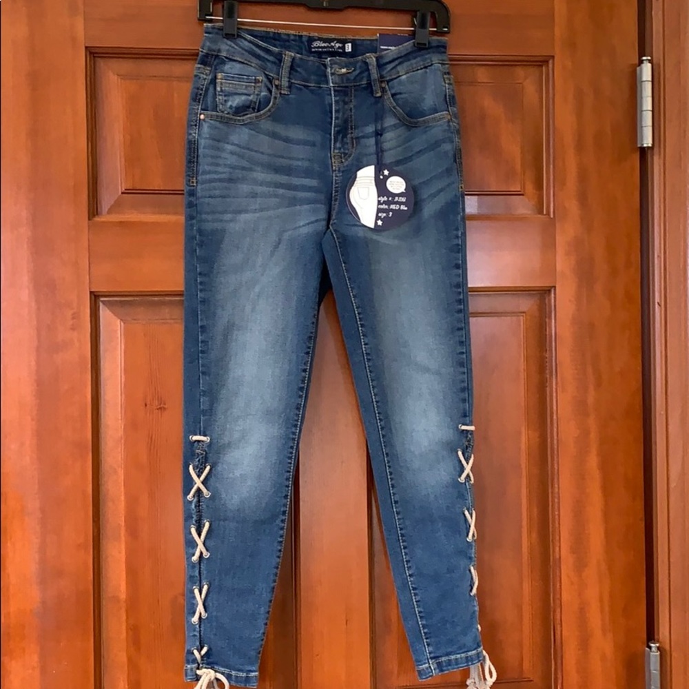 Cropped Lace Up Jeans